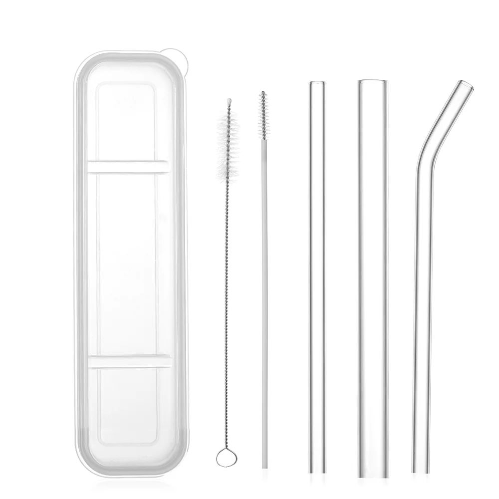 5Pcs/Set Reusable Transparent Glass Straight Bent Straws Drinking Straw with Cleaning Brush Cloth... | Walmart (US)