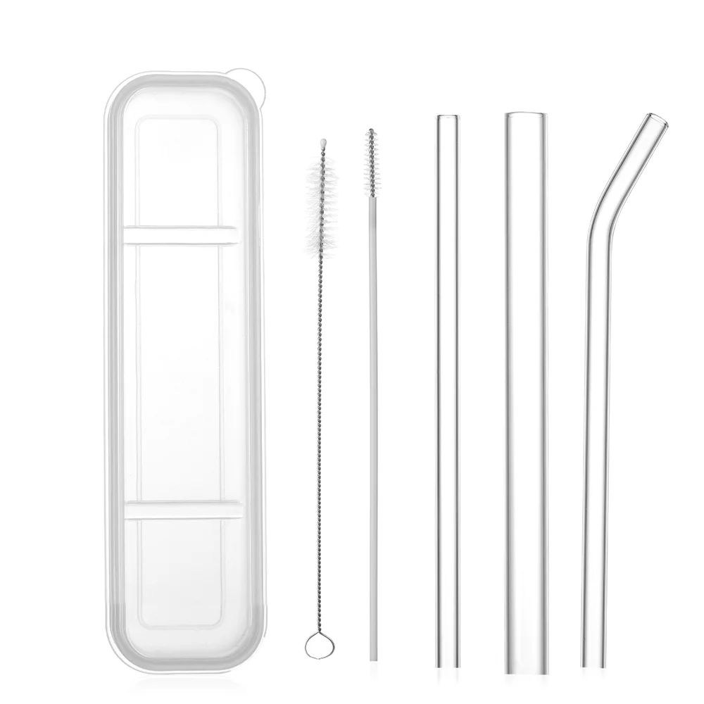 5Pcs/Set Reusable Transparent Glass Straight Bent Straws Drinking Straw with Cleaning Brush Cloth... | Walmart (US)