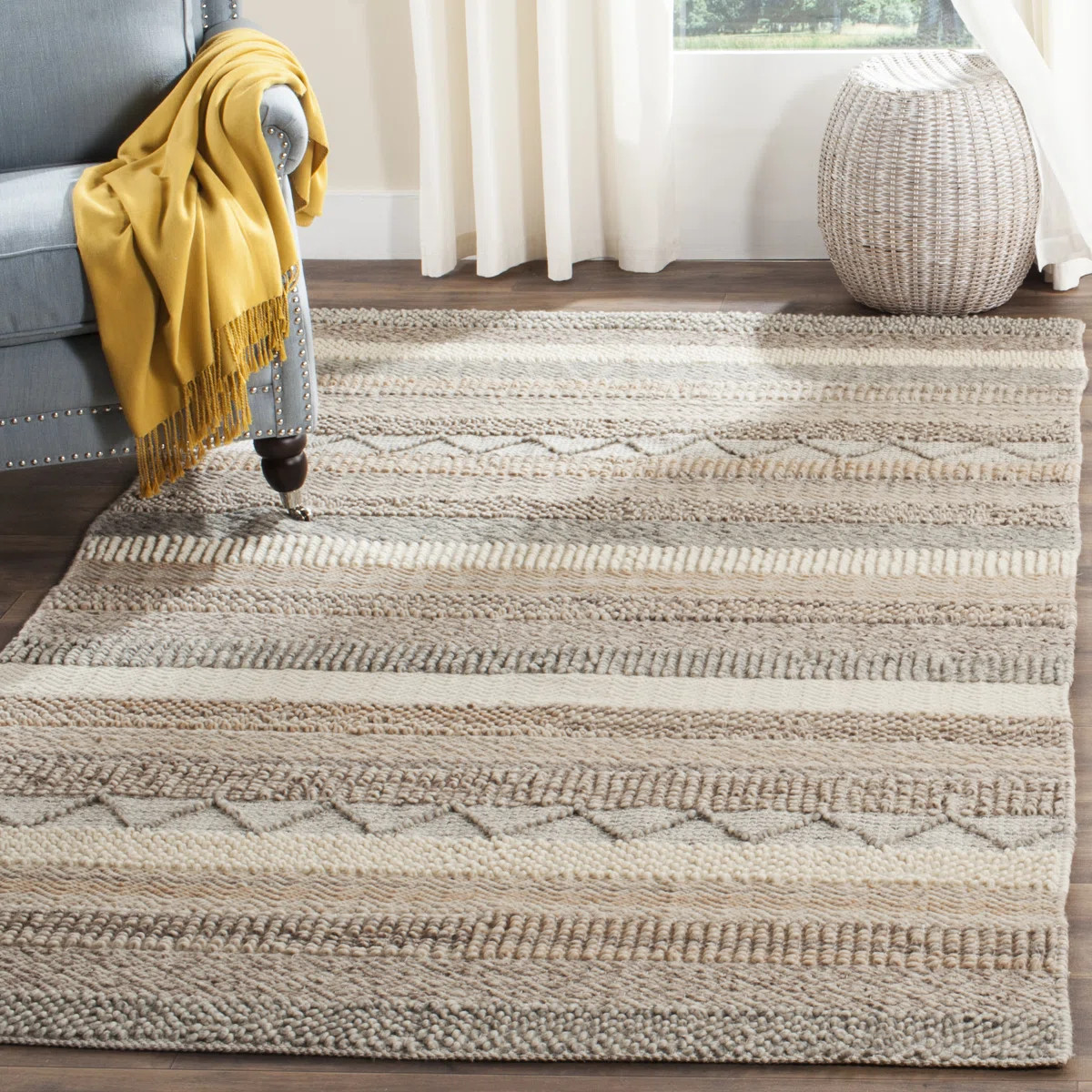 Jacques Hand-Woven Wool and Cotton Striped Rug | Wayfair North America