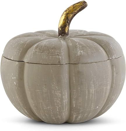 K&K Interiors 42069C-GY 7.75 Inch Distressed Gray Mango Wood Pumpkin Lidded Container | Amazon (US)