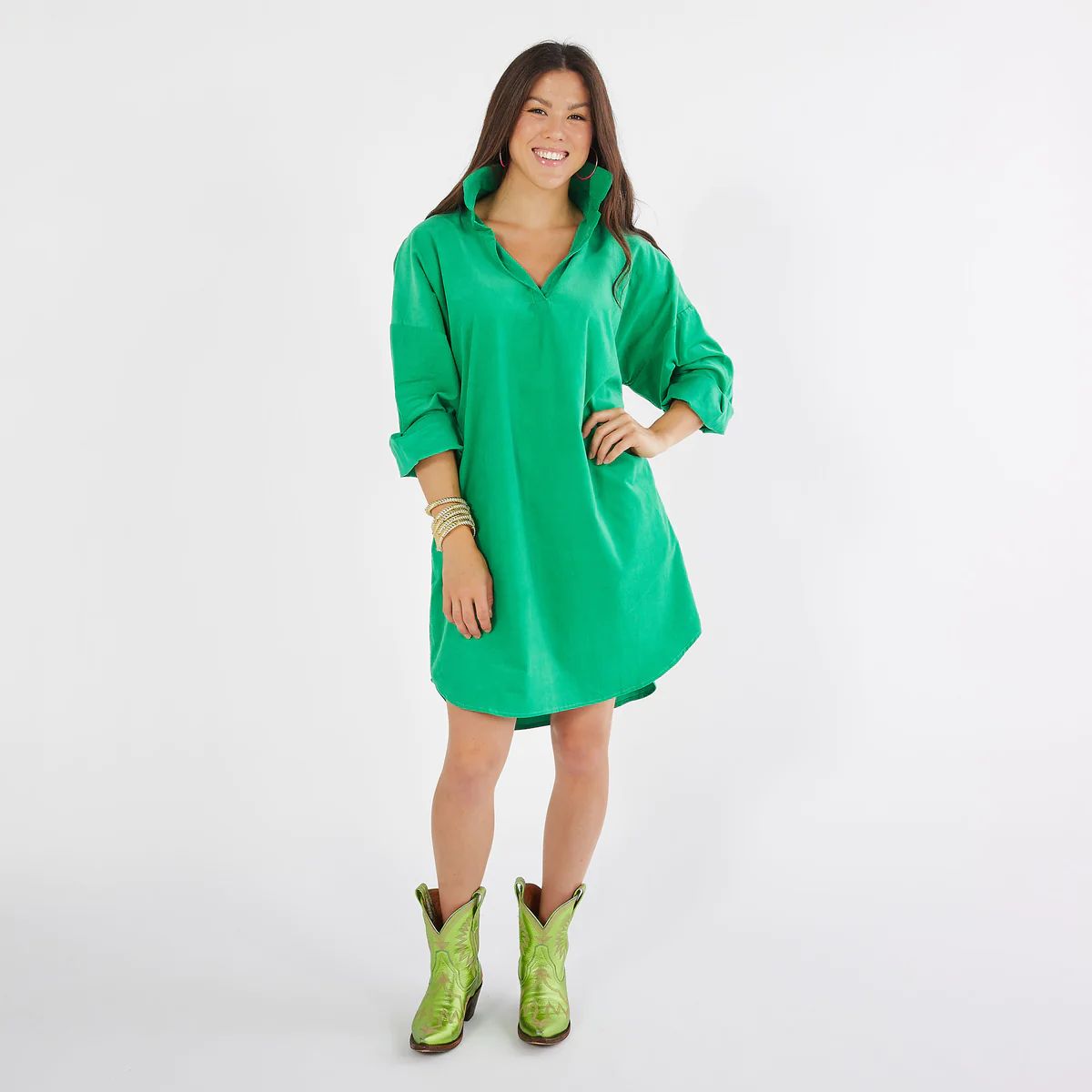 Preppy Dress Corduroy Green | Caryn Lawn