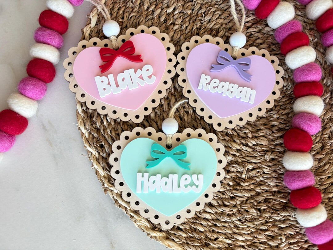 Scalloped Bow Valentine's Day Basket Tag, Heart Tag, Valentine's Basket Tag for Girls, Valentine'... | Etsy (US)