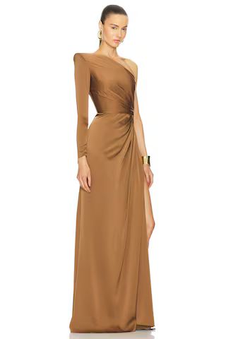 Alex Perry One Sleeve Twist Gown in Rust from Revolve.com | Revolve Clothing (Global)