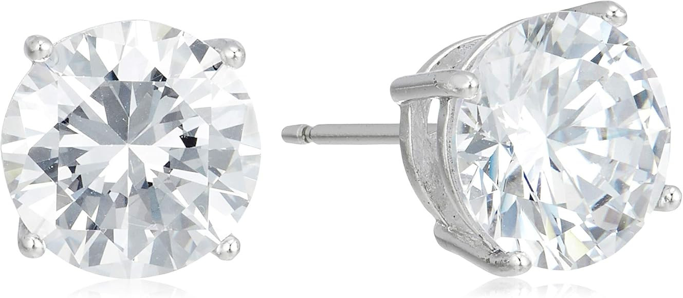 Amazon Essentials Plated Sterling Silver Cubic Zirconia Stud Earrings (Round & Princess) | Amazon (US)