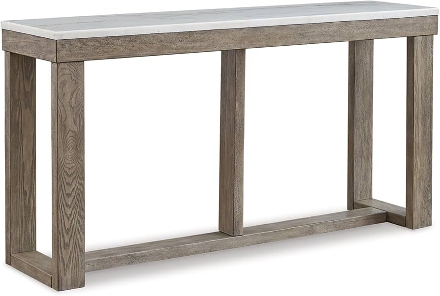 Signature Design by Ashley Loyaska Casual Sofa Table with Marble Top, Brown & White | Amazon (US)