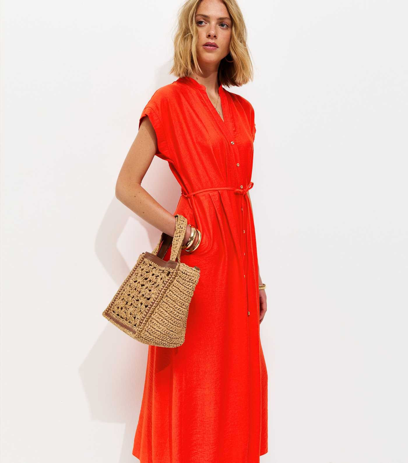 Bright Red Toggle Shirt Midi Dress | New Look | New Look (UK)