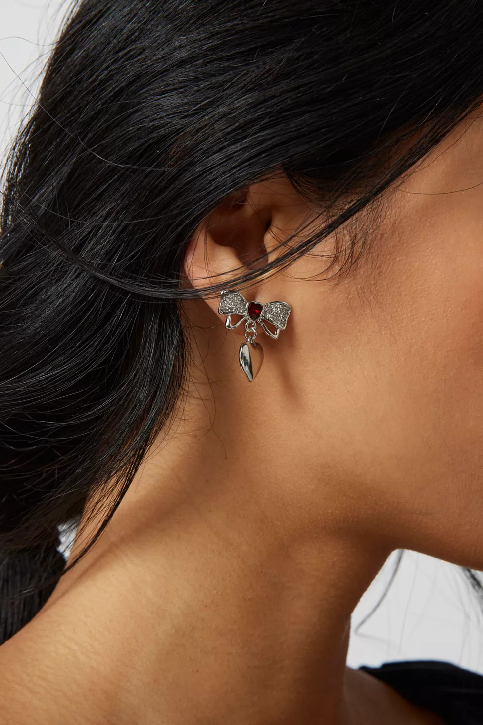 Rhinestone Heart Bow Post Earring | Urban Outfitters (US and RoW)