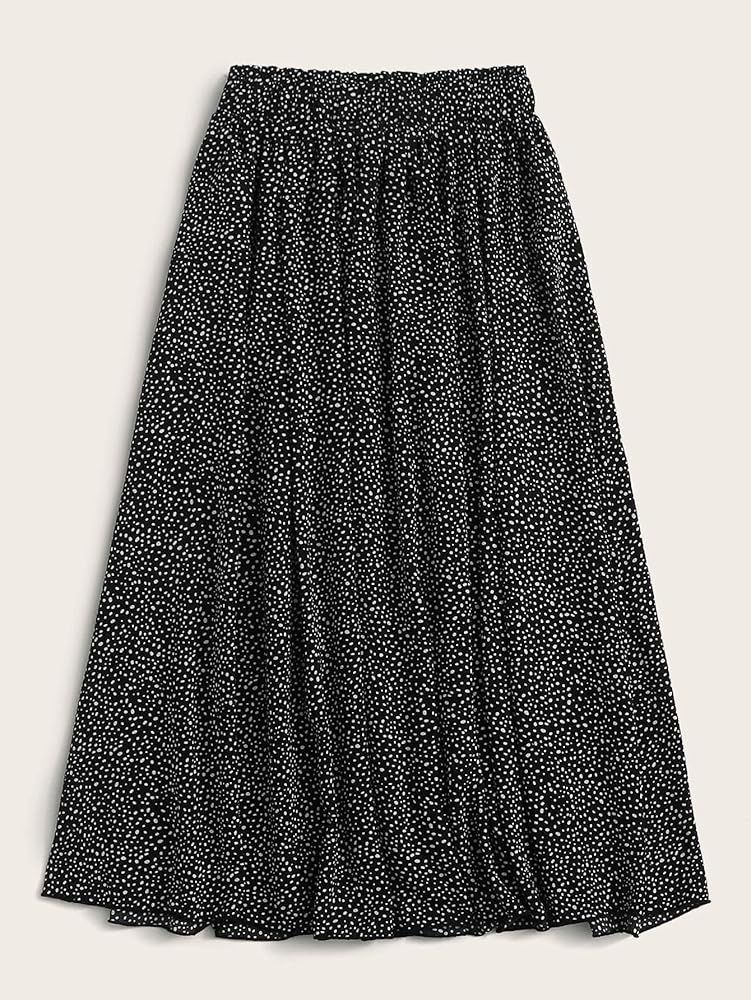 Floerns Women's Plus Size Ditsy Floral Flared Midi Skirt Polka Dots Pleated Skirts | Amazon (US)