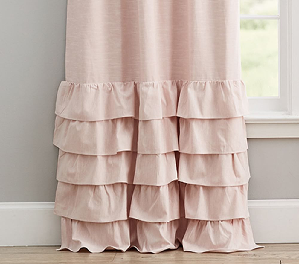 Custom Evelyn Ruffle Bottom Curtain, 63"", Blush | Pottery Barn Kids