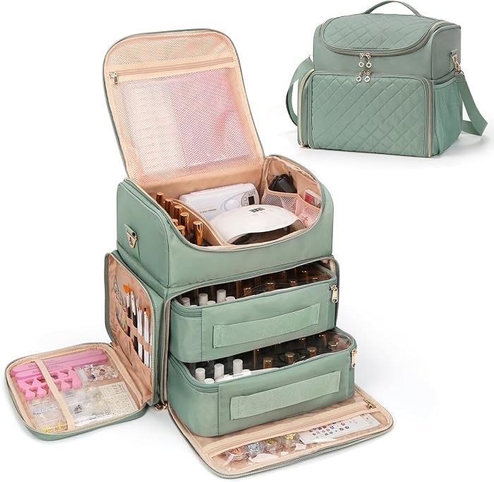 Extra Large Nail Polish Organizer Case Holds 86 to 100+ Bottles Nail Polish & Nail Lamp, Nail Sup... | Amazon (US)
