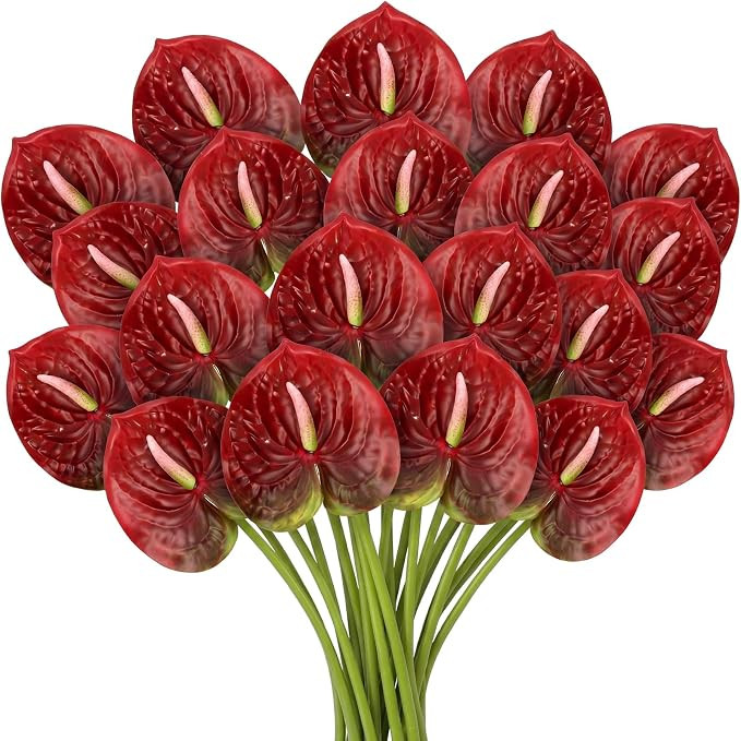 20 Pcs Artificial Anthurium Flowers 23.6 Inch, Gradient Red | Amazon (US)