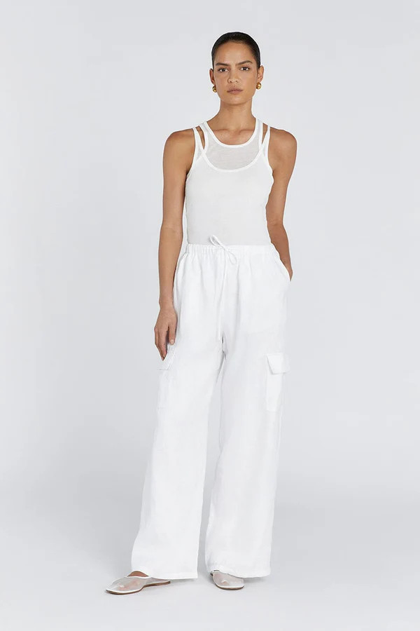 INGRID WHITE LINEN CARGO PANT | DISSH