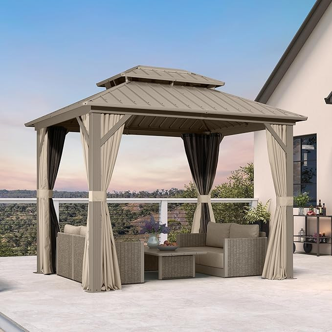PURPLE LEAF 12' x 14' Outdoor Hardtop Gazebo, Champagne Aluminum Gazebo with Galvanized Steel Dou... | Amazon (US)