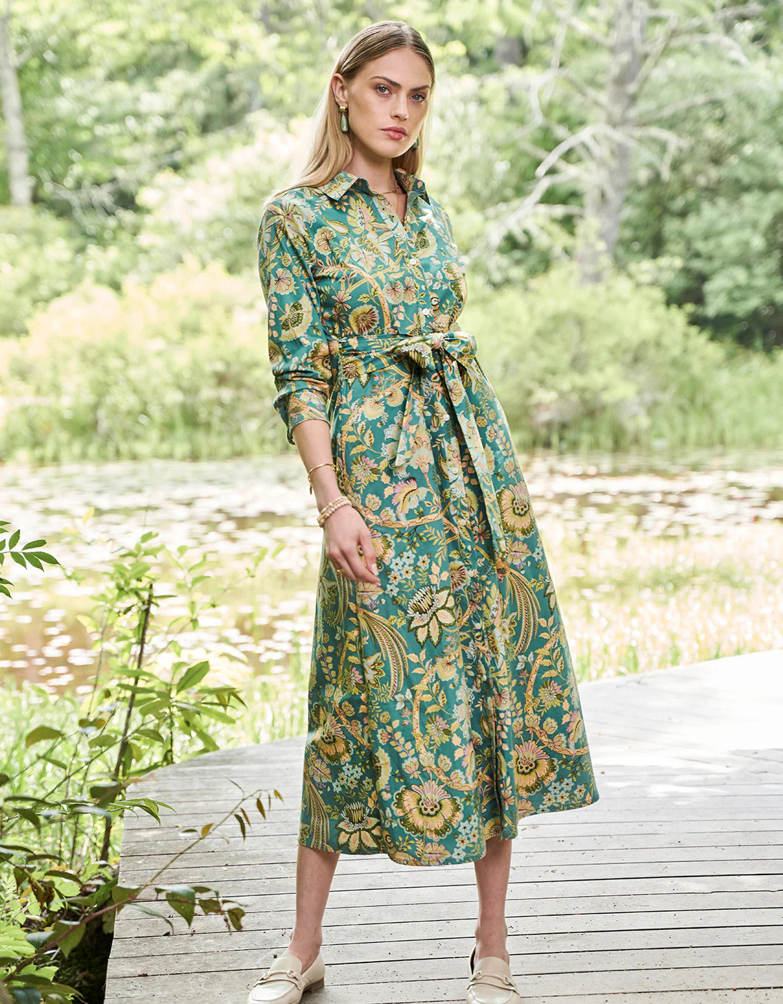 Marianne Shirt Dress Mystic Moss Bird | Spartina 449