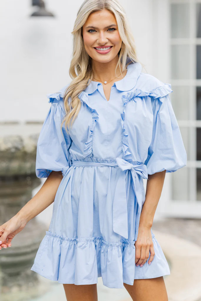 Wish For It Light Blue Ruffled Dress | The Mint Julep Boutique