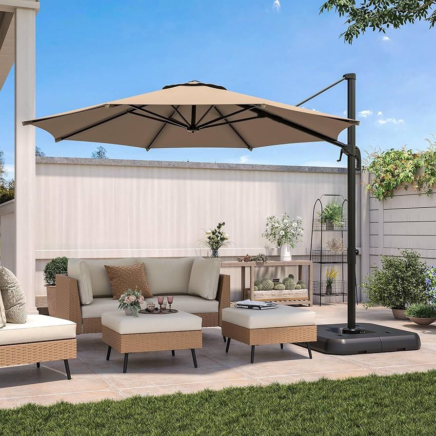 10 FT Cantilever Patio Umbrella, Heavy Duty Aluminum Offset Round Umbrella with 360\u00b0 Rotatio... | Amazon (US)