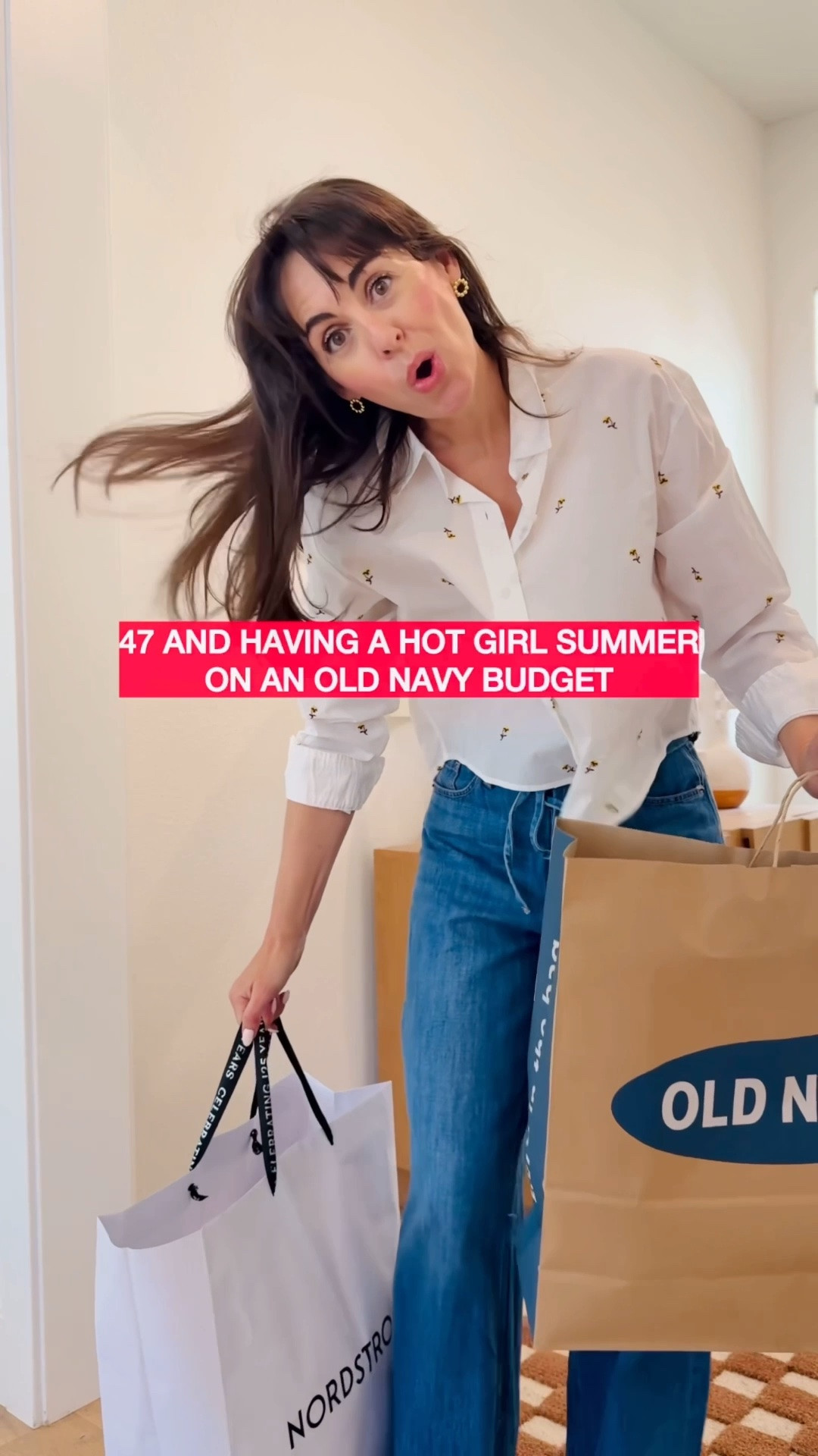 47, and having a hot girl summer on an Old Navy budget. Trust your instinct. Let it become your inspiration. Build your color story around it. Add outfit multipliers. Edit. That's my TM formula, and this time it started with an embroidered button up on sale at Old Navy. It became the anchor for a full summer capsule mixing Old Navy, Splendid, Nordstrom, and Quince, high and low pieces that all mix and match no matter what. Comment CAPSULE and I'll send you the full breakdown.
