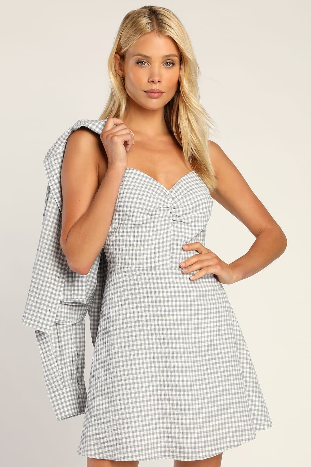 Perfectly Paired Grey Gingham Two-Piece Shirt Dress Set | Lulus (US)