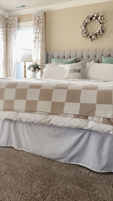 Make my bed with me. My new bed skirt made a big difference covering my adjustable bed frame! 

Bedroom | master bedroom | checkered throw blanket | checker throw blanket | euro pillows | tufted headboard | bed skirt | boho farmhouse bedroom | boho bedding | king size bedding | white bedding 

#LTKhome #LTKsalealert #LTKMostLoved
