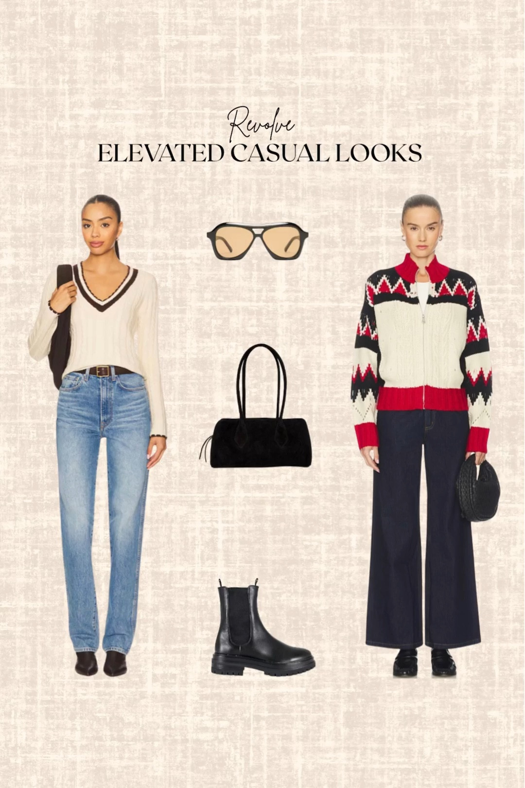 Revolve Elevated Casual Looks! 

Sweater, jacket, jeans, handbag, sunglasses 

#LTKSeasonal #LTKFindsUnder100 #LTKootd