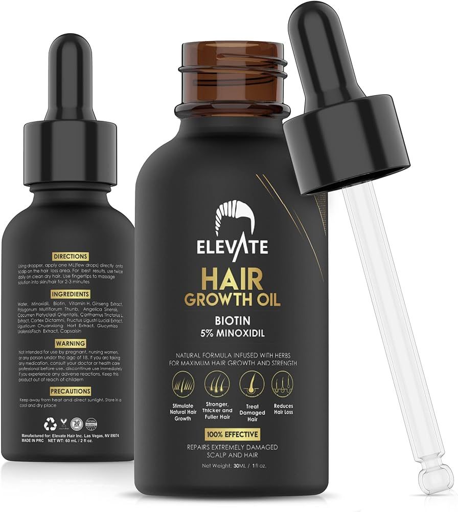 ELEVATE Hair Growth Oil - Biotin Serum & 5% Minoxidil Treatment for Stronger Thicker Longer Hair ... | Amazon (US)