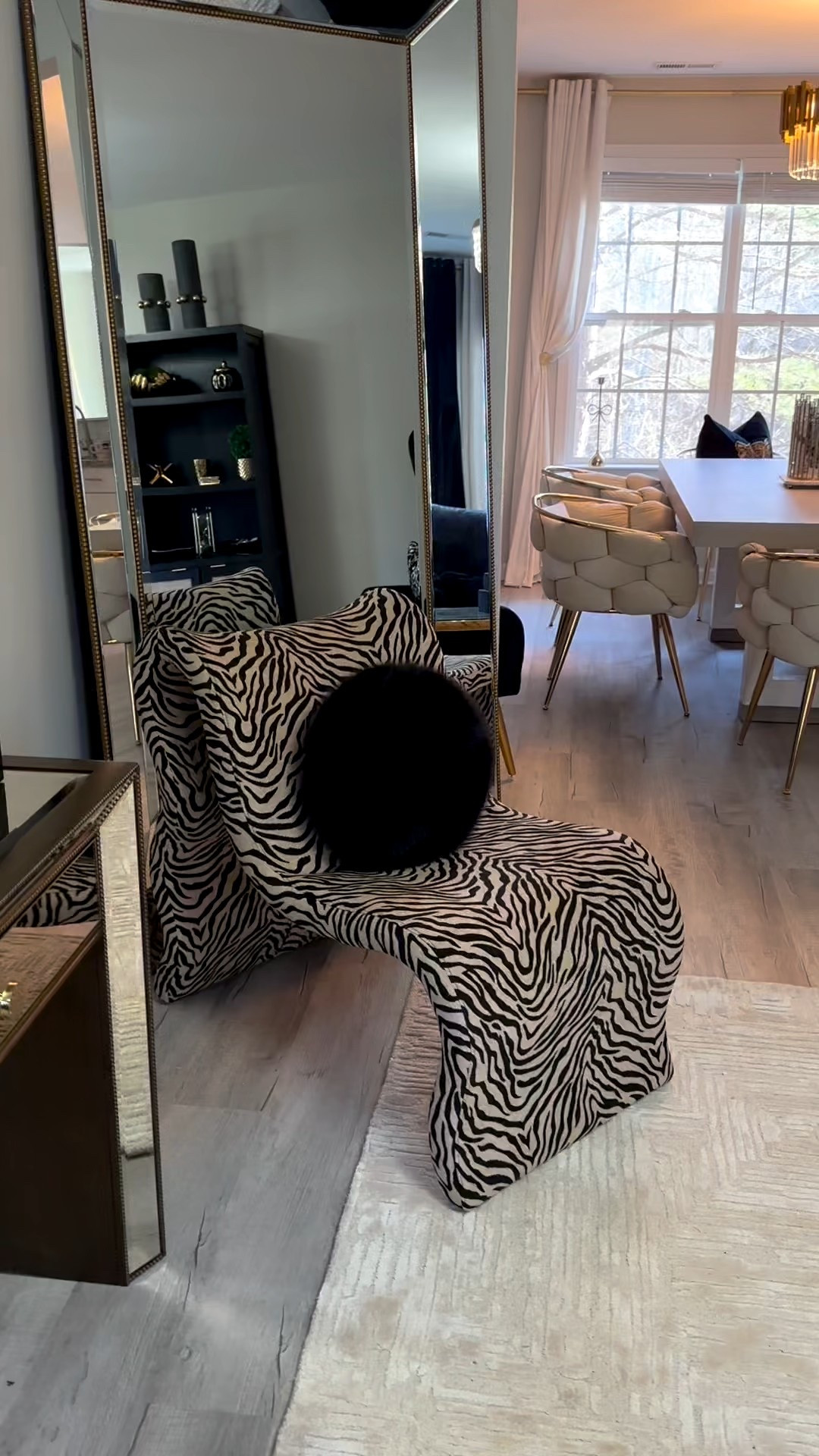 Spring into this gorgeous chenille zebra accent chair from Zgallerie🔥