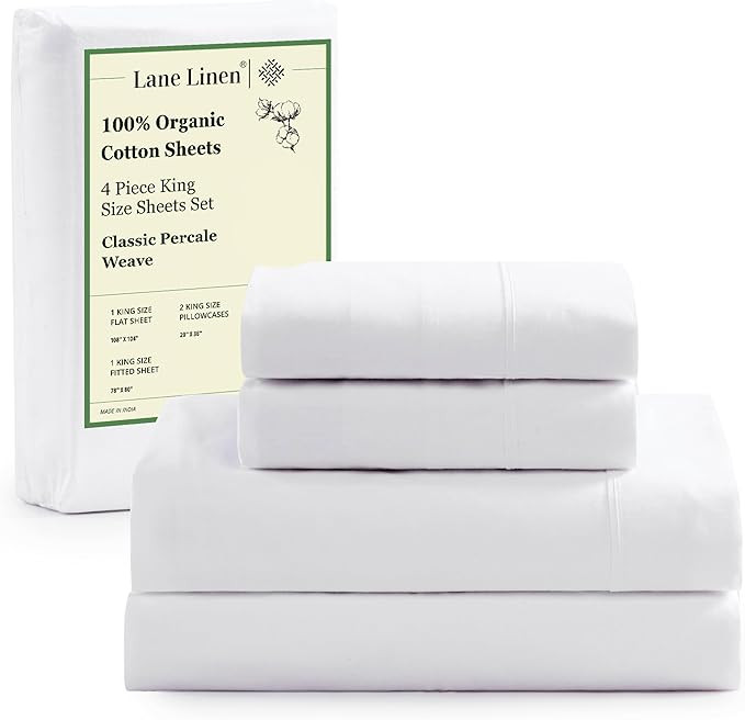 LANE LINEN 100% Organic Cotton King Size Sheets Set, Soft & Comfy All Season Breathable Sheets Ki... | Amazon (US)