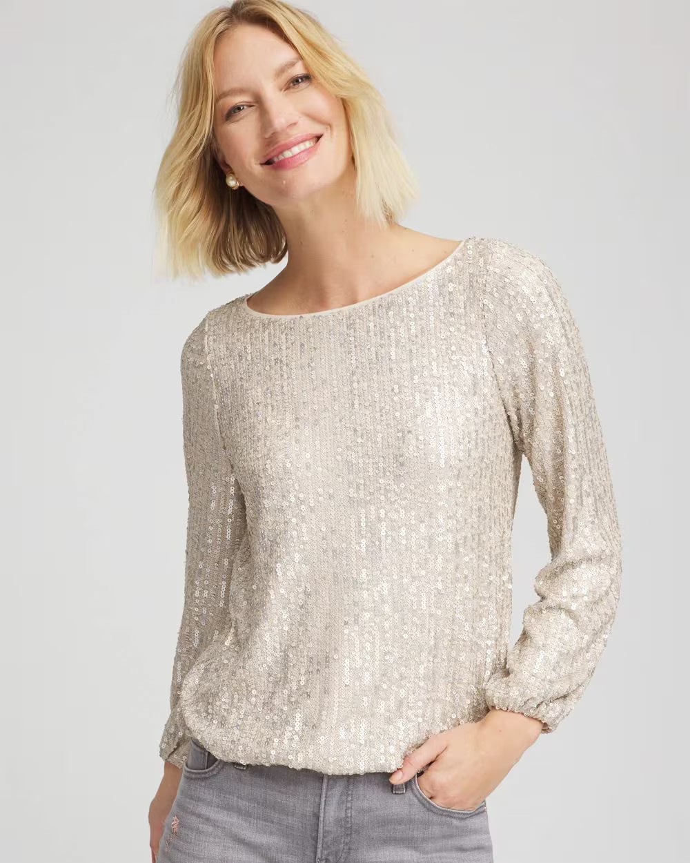 Drizzled Sequins Bubble-Hem Top | Chico's