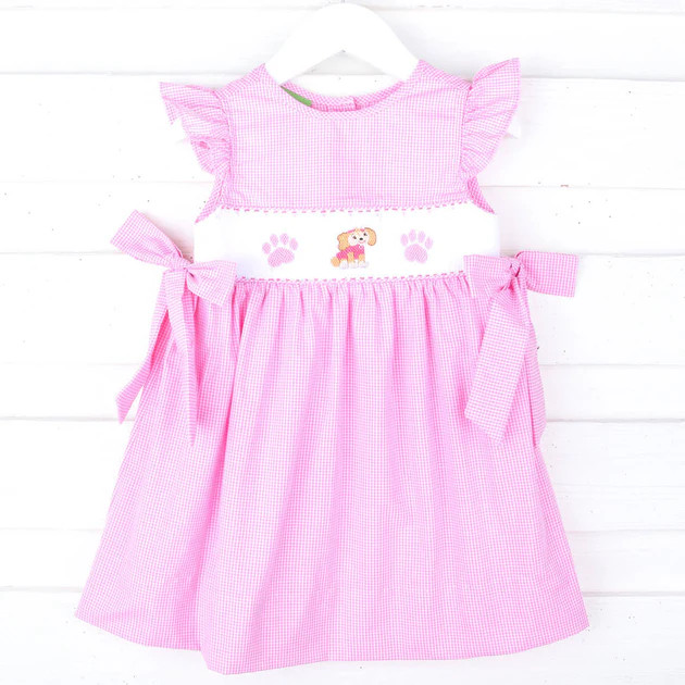 Puppy Patrol Pink Gingham Smocked Beverly Dress | Classic Whimsy