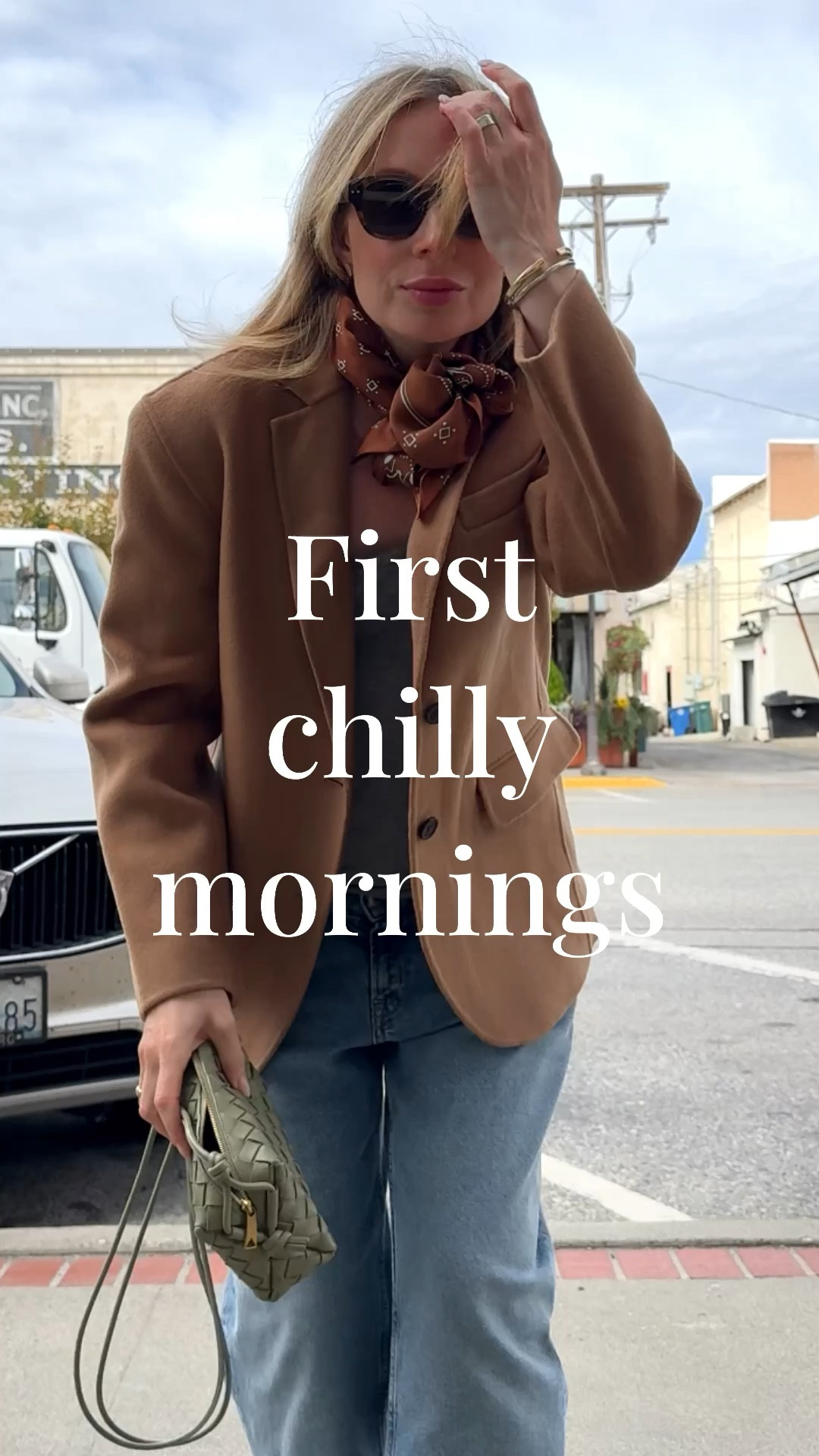 An oversized camel blazer in double faced wool is such a life saver on a chilly morning ☺️ 
Wearing Anine Bing Quinn blazer with my maternity jeans 👖 by H&M, Paul green suede loafers and Bottega Veneta loop camera bag. 
Silk oversized bandana by Madewell. 

#LTKSeasonal #LTKVideo #LTKStyleTip