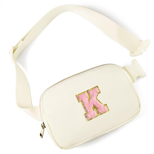 Gitus Personalized Gifts Birthday Gifts for Girls Fanny Pack Cross Body Bags with Initial Letter Preppy Stuff Gifts for Her Girlfriend Wife Sister Friends Mom (Ivory-K) | Amazon (US)