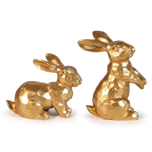 MicoSim Vintage Easter Decorations for Home, Spring Decor, Gold Rabbit Figurine, Bunny Statues, Farmhouse Small Resin Bunnies (Gold Faceted-2PCS) | Amazon (US)