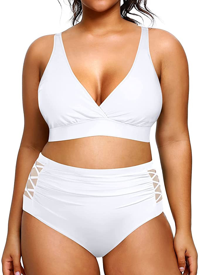 Yonique Womens Plus Size Bikini High Waisted Swimsuits Two Piece Bathing Suits Tummy Control Swim... | Amazon (US)