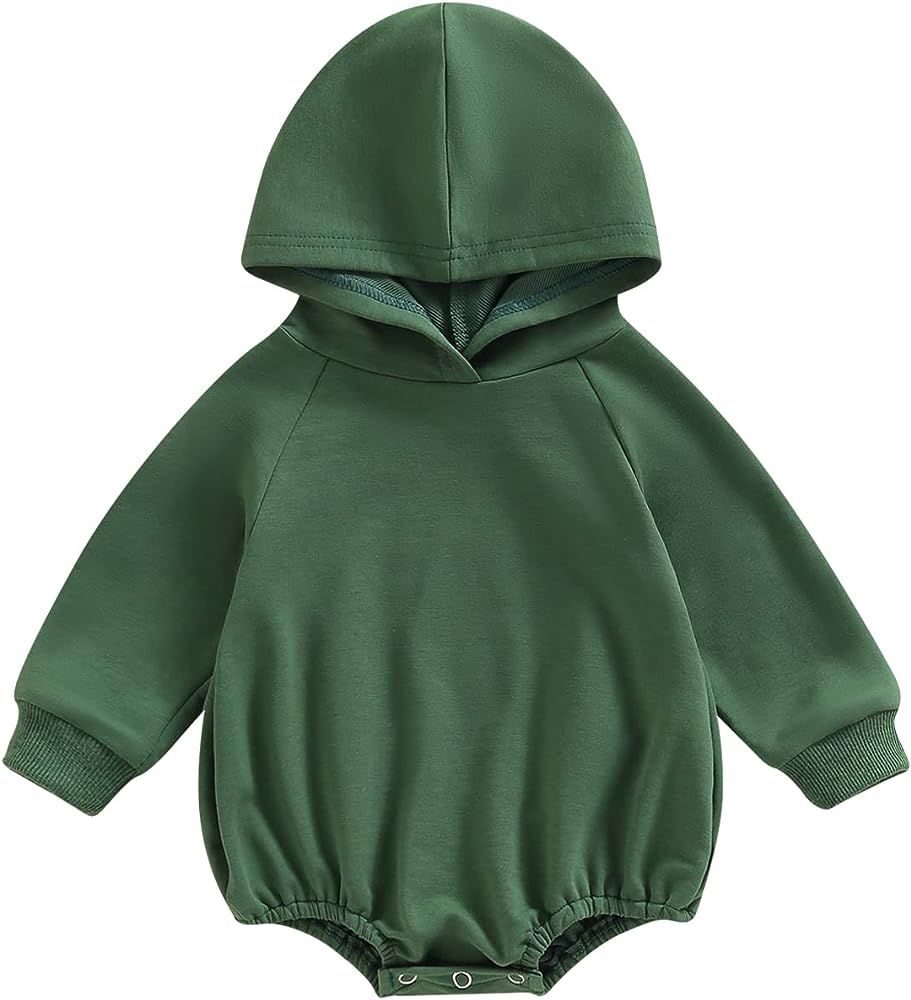 Thorn Tree Newborn Baby Boy Hooded Sweatshirt Long Sleeve Solid Romper Infant Baby Fall Winter On... | Amazon (US)