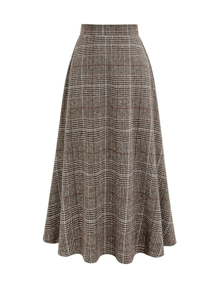 Women's Plaid Print Zipper Closure Vintage A-Line Skirt | SHEIN
