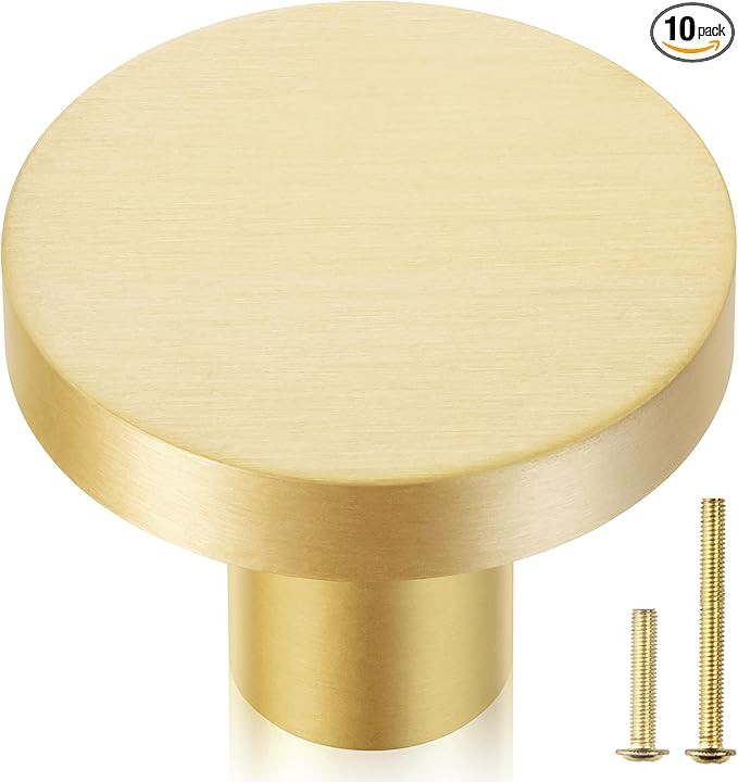 QOGRISUN 10-Pack Solid Brass Cabinet Knobs, 1-Inch Diameter, Round Gold Dresser Drawer Pulls Hand... | Amazon (US)