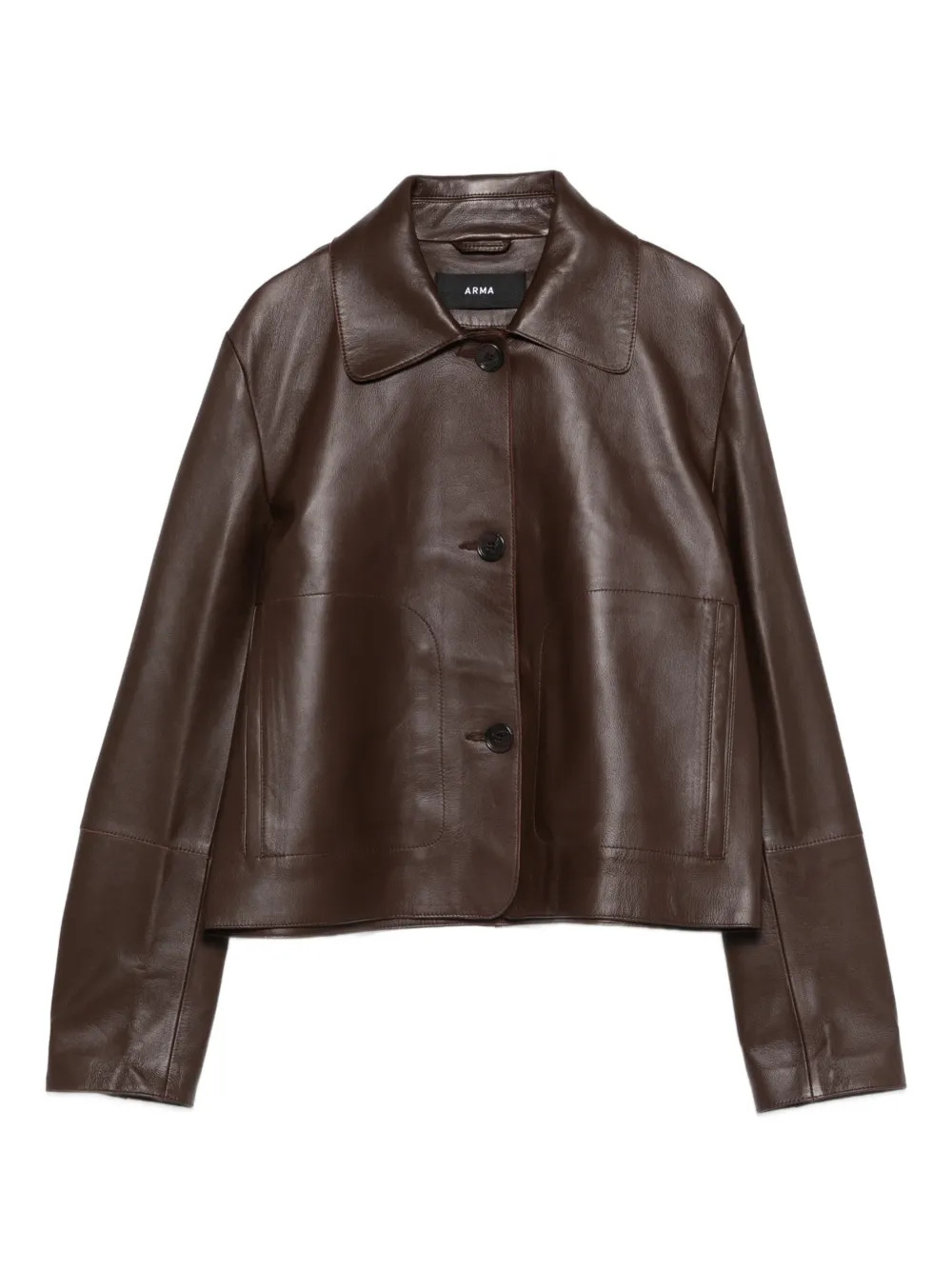 Emy buttoned collared leather jacket | Farfetch Global