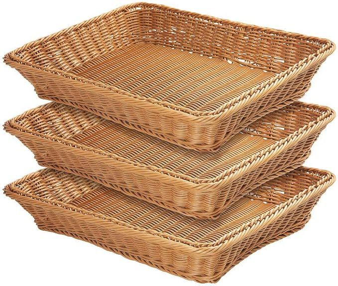 15.7" Poly-Wicker Bread Basket,Woven Tabletop Food Fruit Vegetables Serving Basket, Restaurant Se... | Amazon (US)