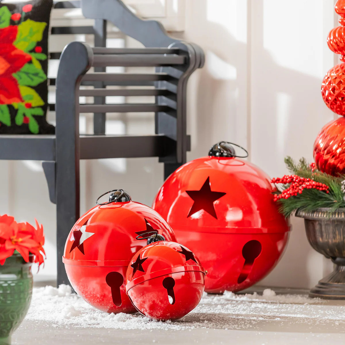 Holiday Poinsettia Garden Statue, Metal Statue, Nested Ornament, 21"H, | Plow & Hearth