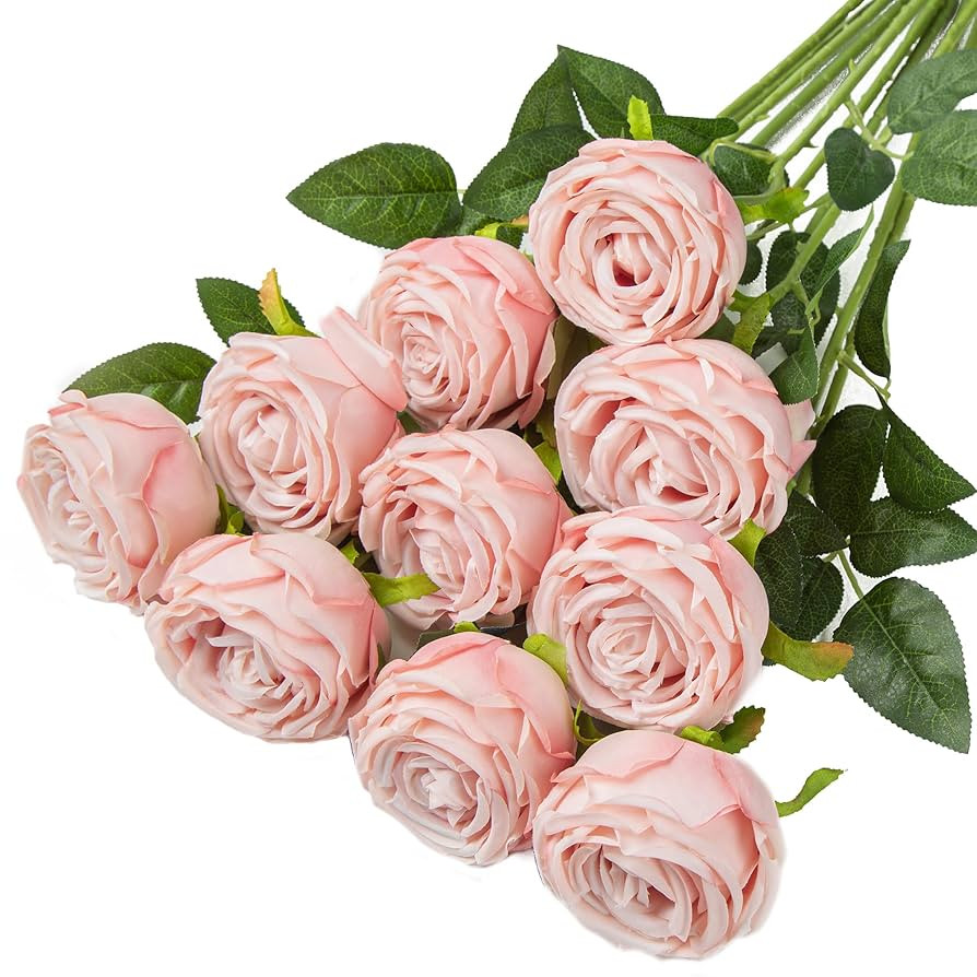 10 Pcs Fake Roses,Artificial Silk Rose Flowers with Long Stems,Realistic Faux Roses for Vase Home... | Amazon (US)