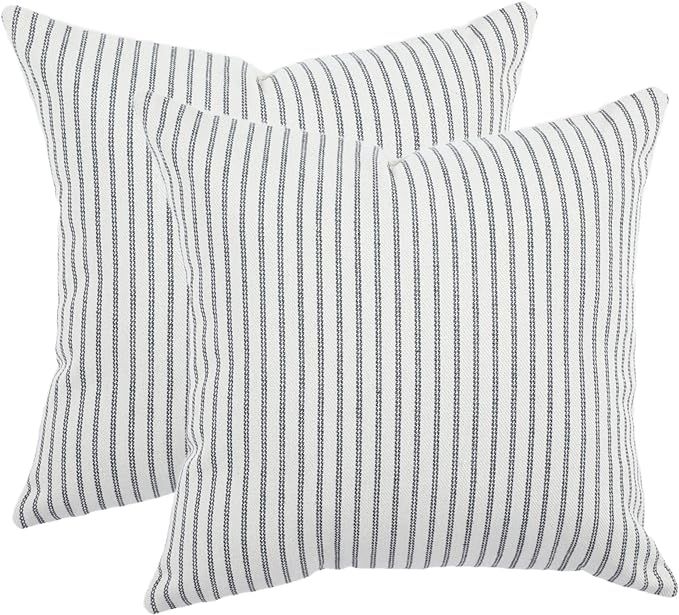 BOYSUM Gray and Beige Throw Pillow Covers, 18x18 Farmhouse Pillow Covers Striped Throw Pillow Cov... | Amazon (US)