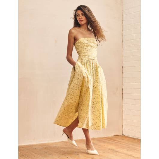 Yellow Ditsy Floral Bandeau Felicity Midi Dress | Nobody's Child