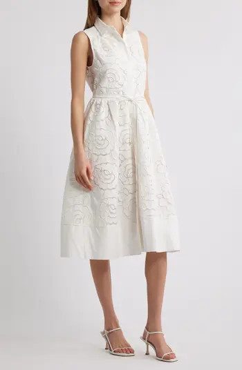 En Saison Chloe Sleeveless Midi Shirtdress in White at Nordstrom, Size Large | Nordstrom