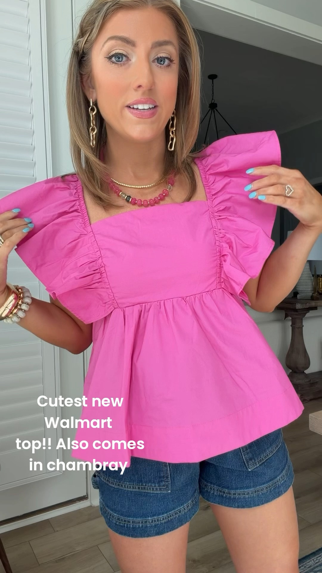 If pink is your color, you need this one! 💕 This brand new Walmart fashion top just hit the site and it is even cuter in person. The dramatic ruffle sleeves, flowy fit, and vibrant pink color make it the perfect summer statement piece. I paired it with my favorite denim shorts and pink sandals for an easy dinner outfit that feels dressy without trying too hard.

Whether you’re heading to dinner, date night, vacation, or a girls’ night out, this Walmart new arrival is such a fun find. The flattering babydoll silhouette keeps it comfortable while still looking polished.

✨ Brand new Walmart fashion arrival
✨ Lightweight and perfect for summer
✨ Flattering flowy fit
✨ Easy to dress up or down
✨ Wearing it for dinner tonight and already obsessed

#WalmartFashion #WalmartFinds #SummerStyle #AffordableFashion #PinkTop #RuffleSleeveTop #WalmartNewArrivals #SummerOutfitIdeas #FashionFinds #DenimShortsStyle #CasualChicStyle #AffordableStyle #EverydayFashion #OOTD #SummerFashion

#LTKootd #LTKmomlife #LTKPetite