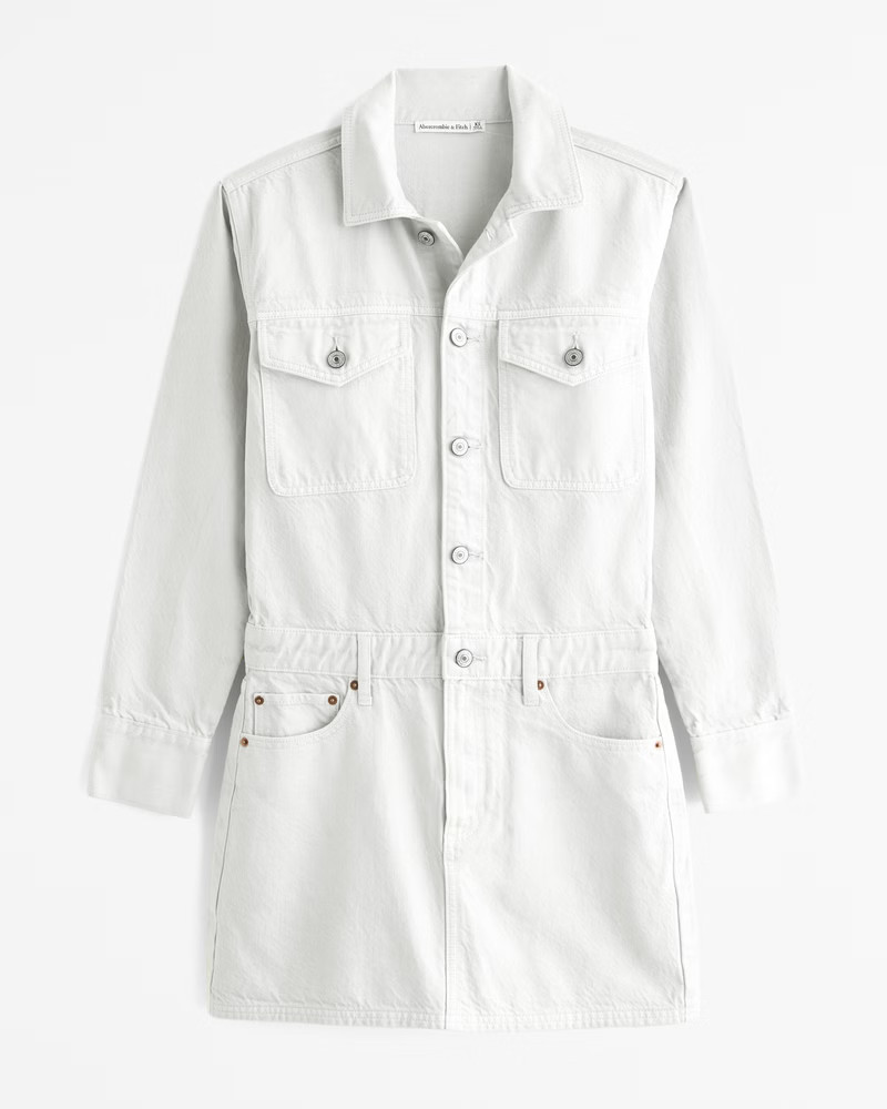 Abercrombie & Fitch Women's Long-Sleeve Denim Shirt Dress in Light Gray - Size XS | Abercrombie & Fitch (US)