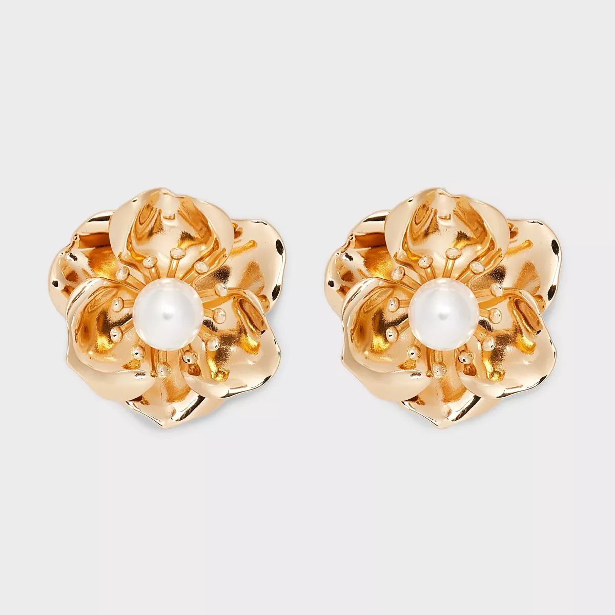 Gold White Pearl Metal Flower Stud Earrings - A New Day™ Gold/White | Target