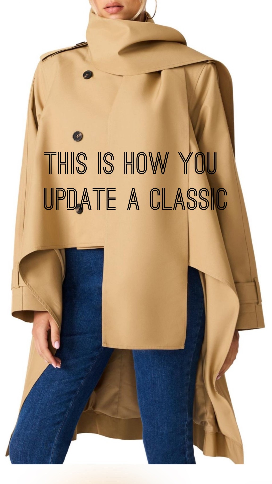 The jacket update your fall wardrobe needs. 

A modern, sophisticated take on the classic trench with a dramatic cape silhouette, high-low hem and funnel neck that make the whole thing feel instantly more elevated. Trend-forward without losing that timeless, polished feel.
This is the kind of fall outerwear that makes jeans and a simple knit look intentional.

#LTKdayinmylife #LTKgrwm #LTKootd