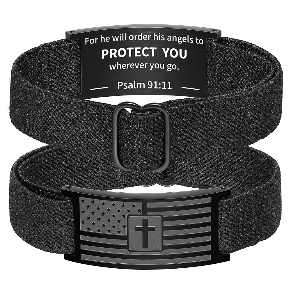 Zocomi American Flag Cross Bible Verse Bracelet for Men Boys, Black Elastic Stretch Strap Adjusta... | Amazon (US)