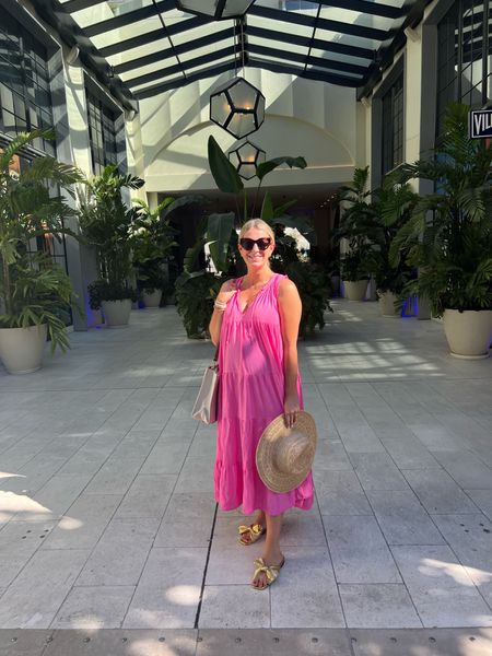 Pink cover up dress 
Chloe tote bag
loeffler randall gold bow sandal dupes
Straw pool hat 

#LTKshoecrush #LTKtravel #LTKbump