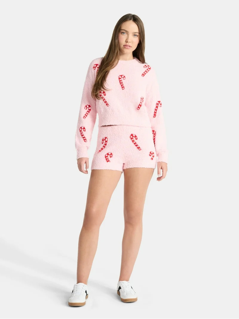 No Boundaries Christmas Plush Sweater and Shorts Set, 2-Piece, Women’s | Walmart (US)